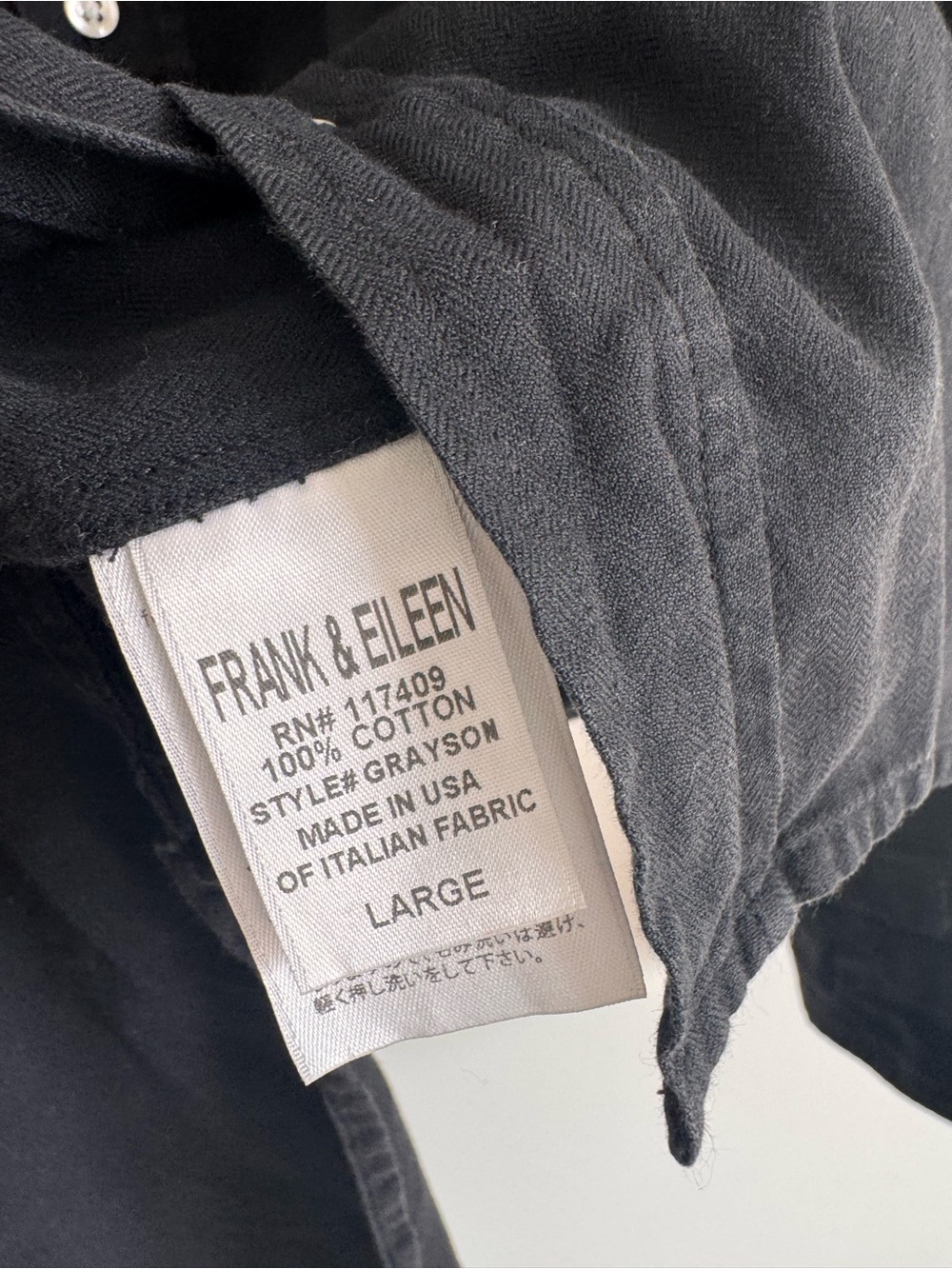 Frank & Eileen | 100% Italian Cotton Grayson Button-Down Shirt in Black ~ Large - Picture 7 of 8